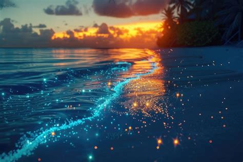 Premium Photo | Glowing plankton illuminate Maldives beach with ...