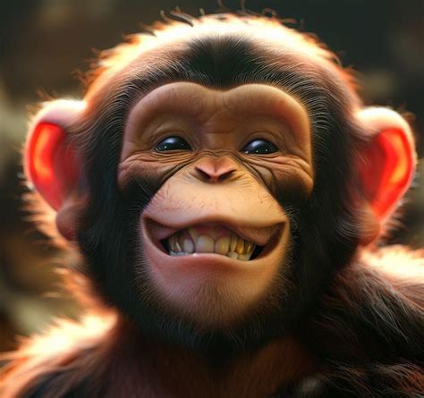 Premium PSD | Hyperealistic drawing chimp monkey smiling laughing teeth ...