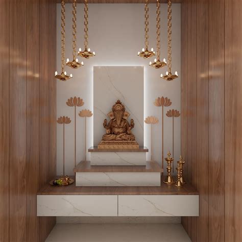 Mandir Unit Design With LED Wall And Lotus Motifs | Livspace