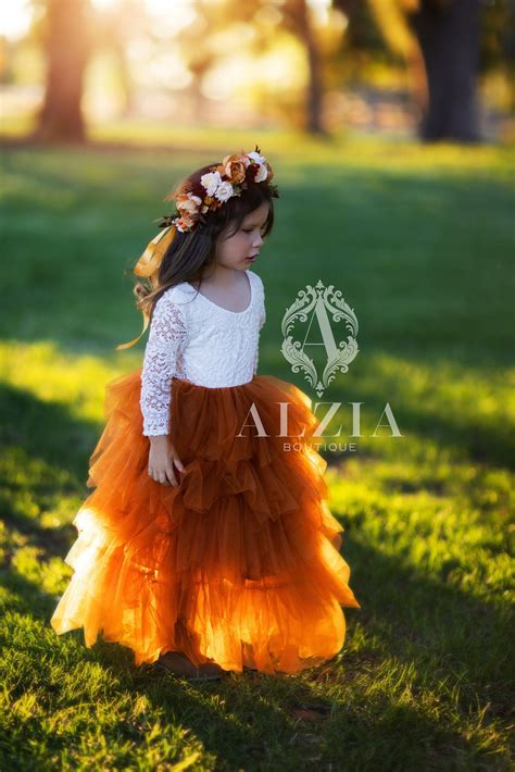 Burnt Orange Layered Tulle Dress Flower Girl Dress Rustic Flower