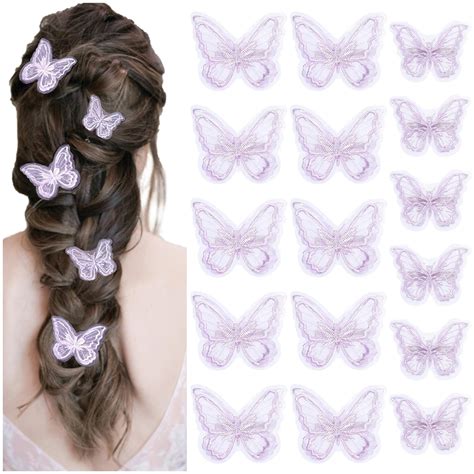 Deeka 16 Pcs Purple Butterfly Hair Clips 2 Sizes Embroidery Lace Handmade Wedding