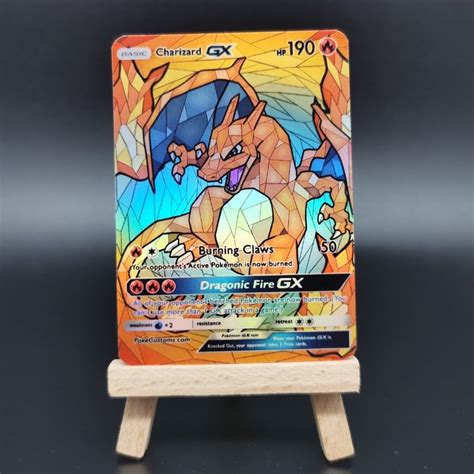 Full Stars Holo Stained Glass Mega Charizard Y Gx Fan Made Custom