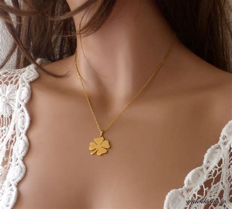 Collier Tr Fle Quatre Feuilles Acier Inoxydable Dor Ninanina