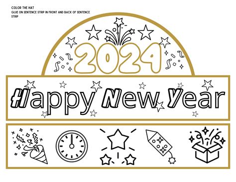 Happy New Years Hat Printable Hat Kindergarten Primary Grades School Printable 2024 Etsy