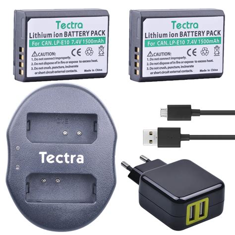 Tectra 2pcs LP E10 LPE10 LP E10 Bateria USB Dual Charger With AC