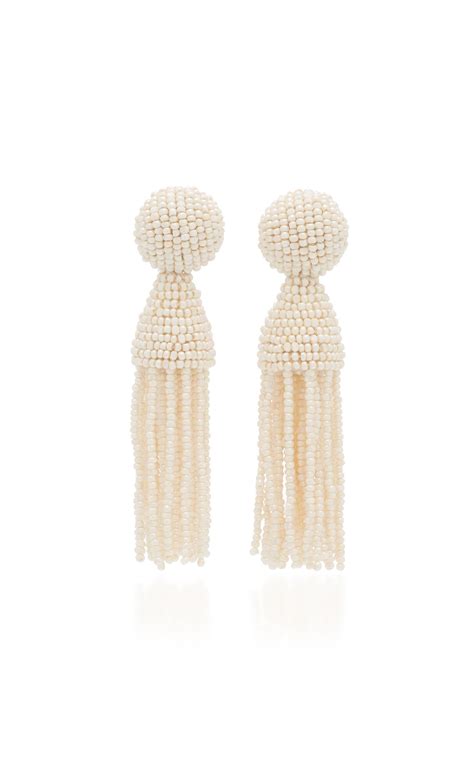 Oscar De La Renta Short Beaded Tassel Earrings Lookmazing