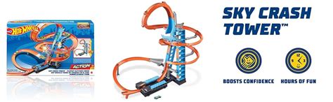 Hot Wheels Sky Crash Tower Track Set Ft Cm High With Motorized Booster Orange Track