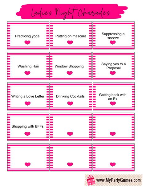 Ladies Night Charades Free Printable Cards