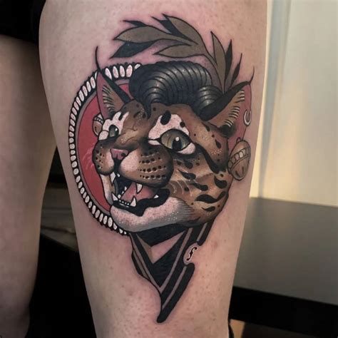 Neotraditional Style Cat Portrait Tattoo Done On The