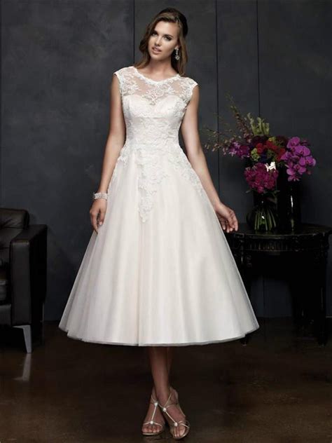 Details About New Cap Sleeve Tea Length Lace Wedding Dress Size Custom