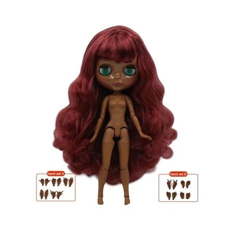 Blythe Doll Wine Red Hair Joint Body Nude Super Black Skin Eyes Color DIY Toys EBay