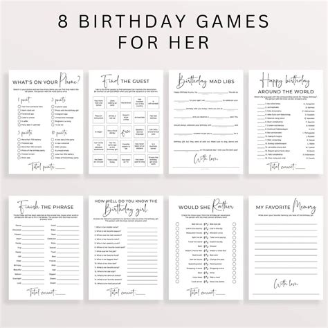 Womens Birthday Games Bundle Printable Minimalist Theme