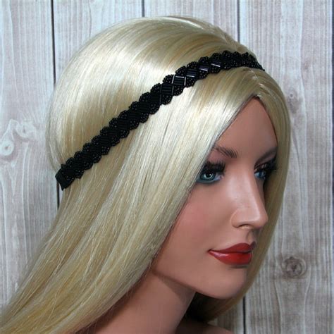 Black Boho Hair Band For Women Beaded Headbands Narrow Seed Bead