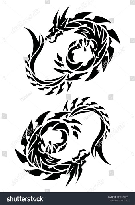 Art Two Dragonstribal Dragons Tattoo Stock Vector Royalty Free 1430579459 Shutterstock