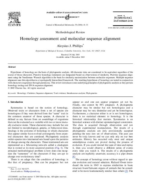 (PDF) Homology assessment and molecular sequence alignment | aloysius ...