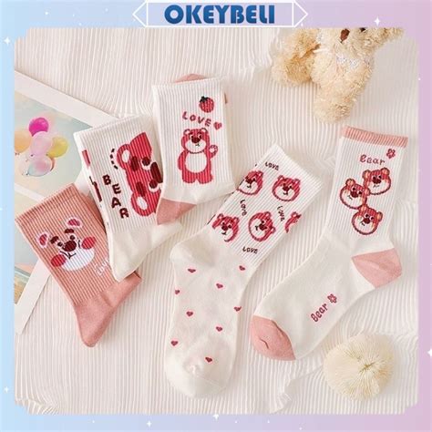 Jual Okey Belikk Kaos Kaki Motif Beruang Bear Lotso White Pink