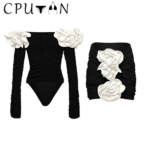 CPUTAN 3D Flower Bikini Set Para Mulheres One Piece Swimwear Swimsuit