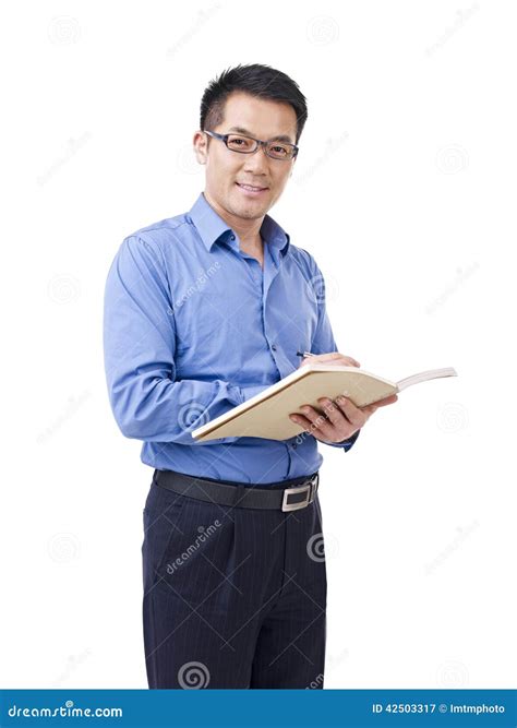 Asian Man with Pen and Notebook Stock Image - Image of asia, korea