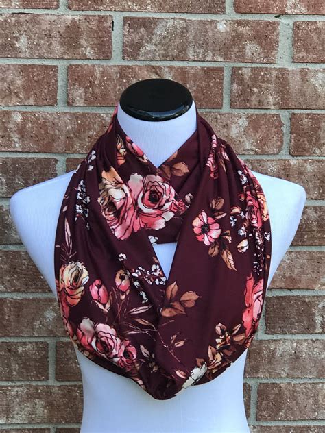 Floral Scarf Rose Scarf Burgundy Pink Maroon Rustic Scarf Infinity