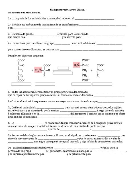 Gu A De Catabolismo De Aminoacidos Gu A Para Resolver En Clases