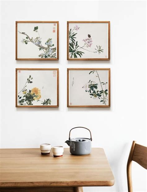 Set Of 4 Prints Chinese Prints Chinese Wall Decor Botanical Etsy