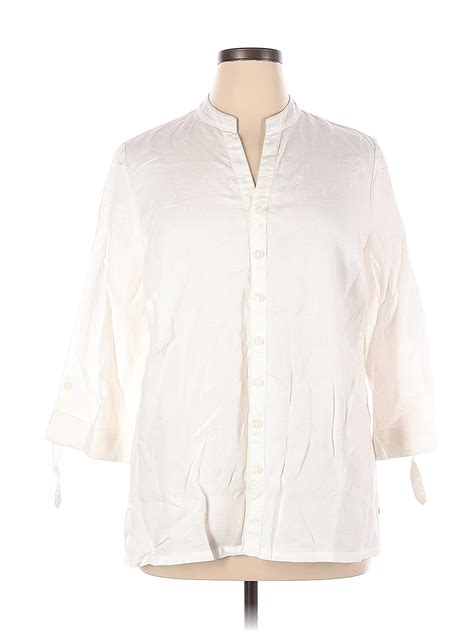 Kim Rogers 100 Linen White Ivory Long Sleeve Button Down Shirt Size Xl