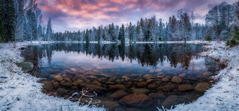 calm lake #nature #landscape #winter #lake #forest #snow #morning # ...