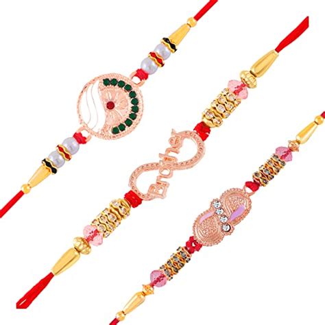 Buy Okos Rose Gold Plated Rakshabandhan Rakhi Combo Of Meenakari