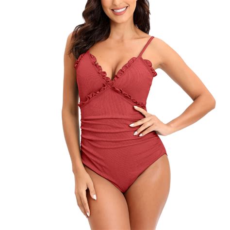 Qyzeu Women S One Piece Swimsuits Sexy Sexy Strap Suits Vintage Ruffle