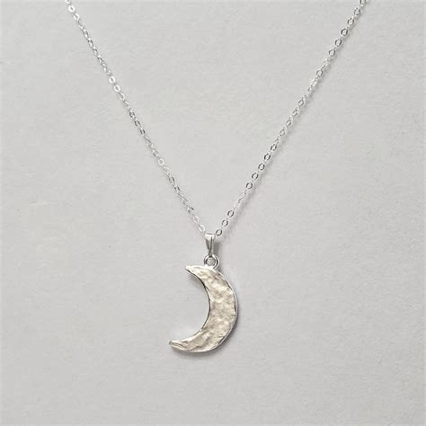 Hammered Silver Crescent Moon Pendant Or Necklace In Sterling Etsy