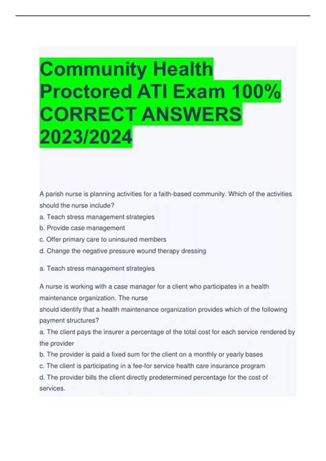 Community Health Proctored ATI Exam 100 CORRECT ANSWERS 2023 2024