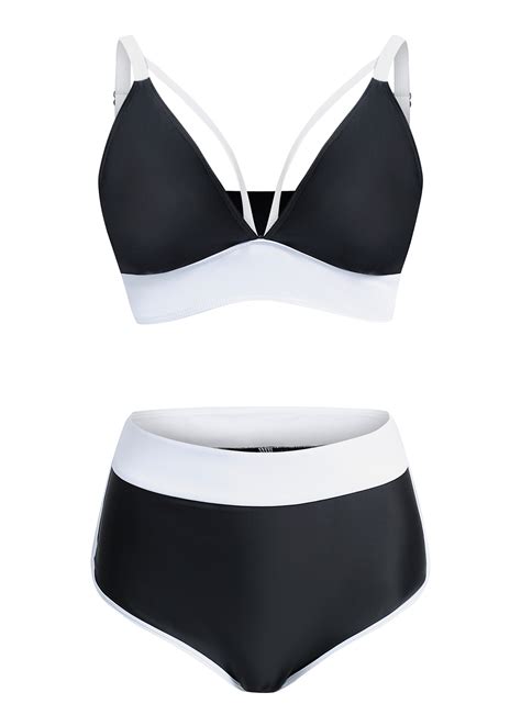 High Waisted Black Contrast Bikini Set Modlily USD 31 98