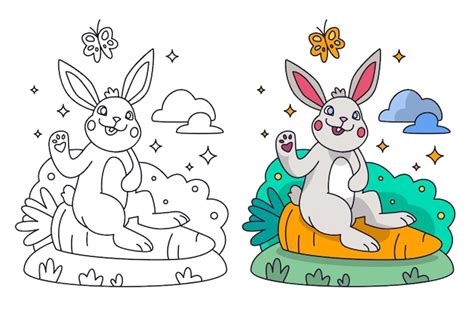 Illustration de livre de coloriage lapin dessiné à la main Vecteur