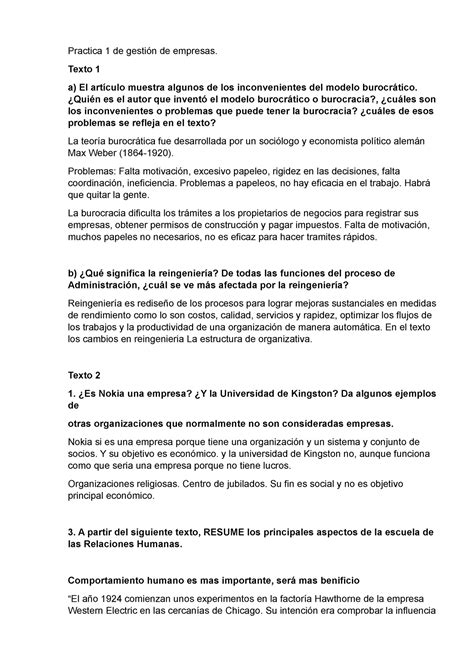 Practica De Gesti N De Empresas Texto A El Art Culo Muestra