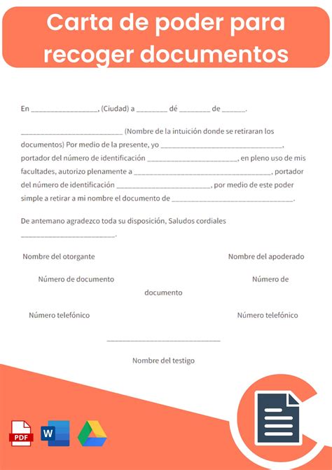 Carta Poder Para Recoger Documentos Online Word Pdf