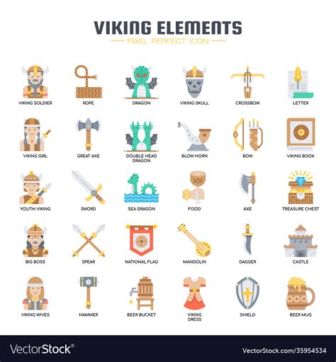 Viking Elements Thin Line And Pixel Perfect Icons Vector Image