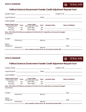 Fillable Online Registrar Tamu Political Sciencegovernment Transfer