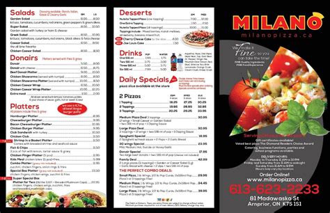 Menu At Milano Pizza Pizzeria Arnprior Madawaska St