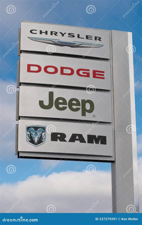 Chrysler, Dodge, Jeep, RAM Dealership Sign and Trademark Logos Editorial Photo - Image of dodge ...