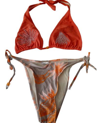 Bikini Hojas Y Flores Top Triángulo Bordado Swim MercadoLibre