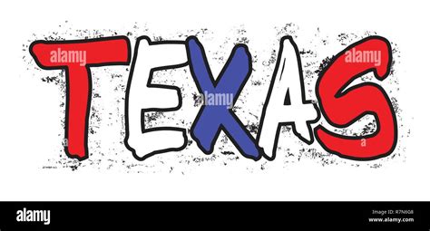 The word TEXAS sprayed onto a wall in red white and blue with a white ...