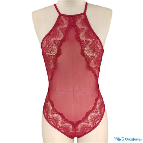 OrcaJump Sexy Lingerie Lace One Piece Hanging Neck Sexy Tight One Piece Erotic Transparent