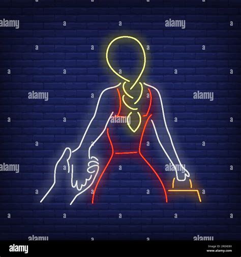 Follow Me Woman Carrying Bag Neon Sign Stock Vector Image And Art Alamy