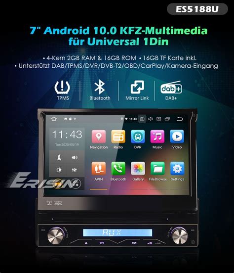 Erisin ES5188U Abnehmbares 1 Din Android 10 0 Autoradio GPS DAB WiFi