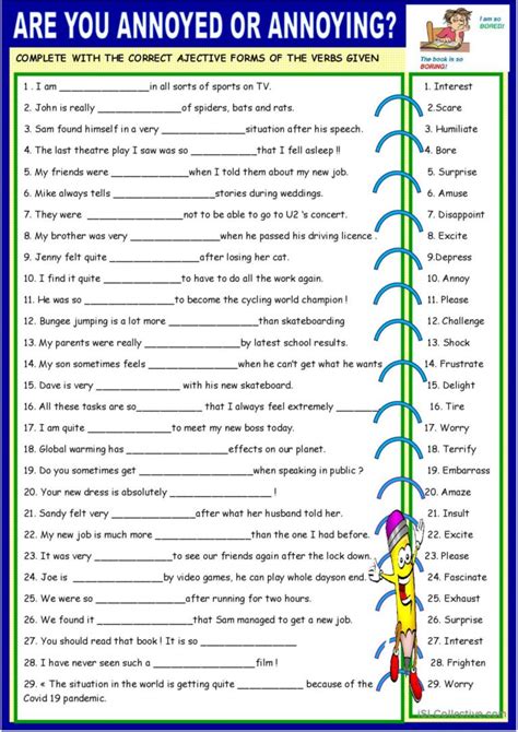 Adjectives ED Or ING With KEY Genera English ESL Worksheets Pdf Doc