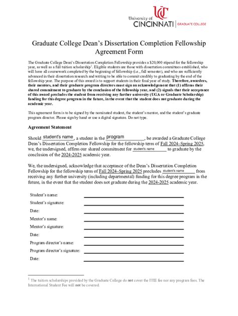 Fillable Online Grad Uc Dean Completion Fellowship Agreement Form Pdf