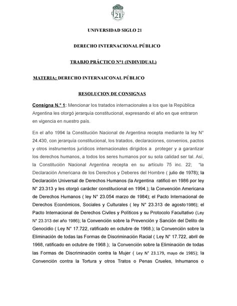 Tp Derecho Internacional Publico Universidad Siglo Derecho