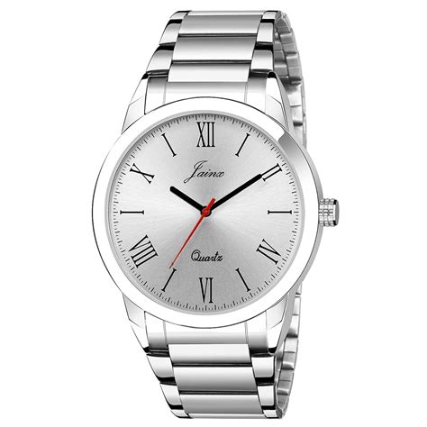 Buy jainx Silver Steel Chain Analog Wrist Stainless Steel Watch For Men ...