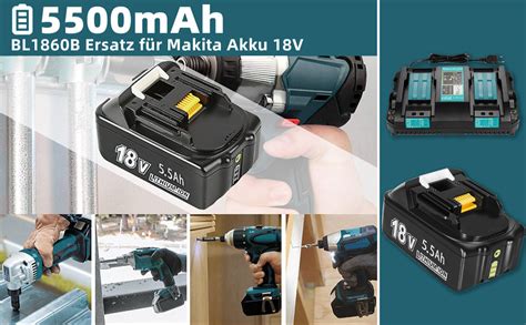 2 Stück 18V 5500mAh Li ion BL1860B Ersatzakku für Makita Akku 18V mit