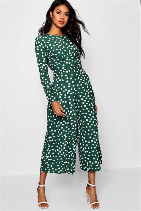 Womens Twist Front Polka Dot Jumpsuit Green 12 Playsuit Dress